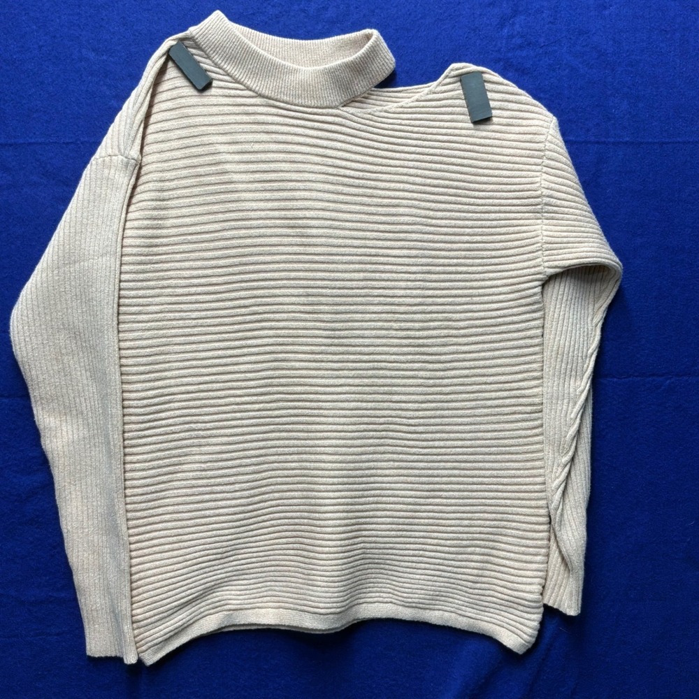 Minimalist Womens‎ KIRUNDO Asymmetrical Mock Neck Sweater M Beige
